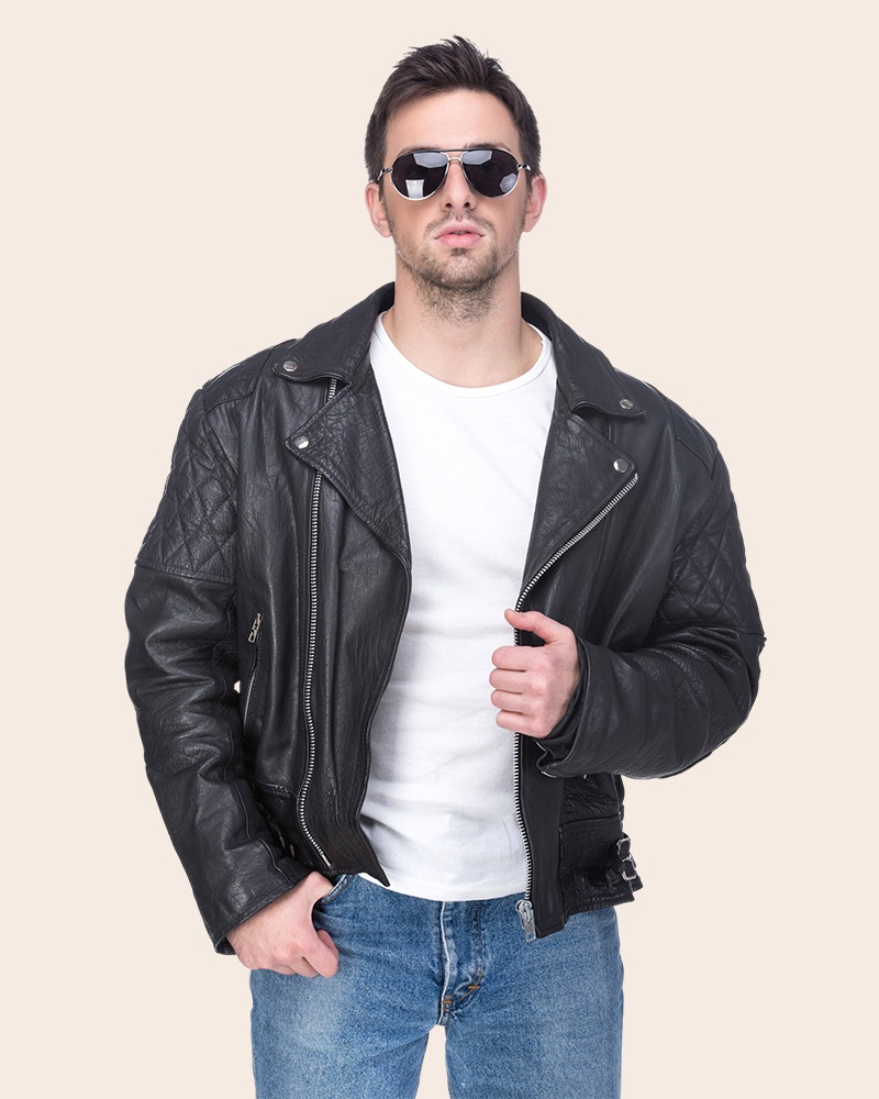 Men's Leather Moto Jacket – Classic Biker Style Zip-Up Motorcycle Jacket