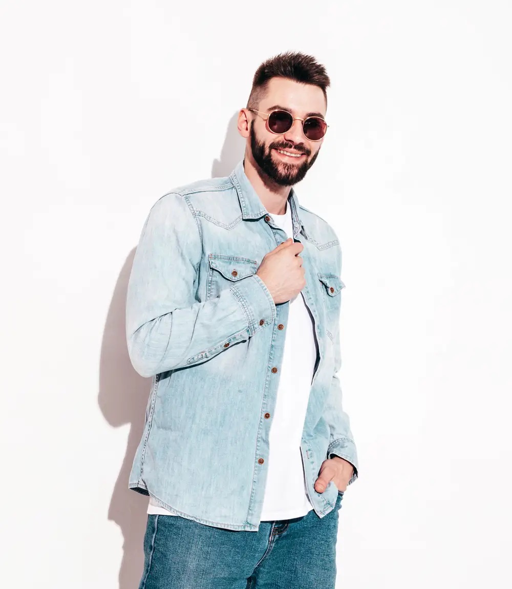 Confident Hipster Model Wearing Jacket and Denim – Modern Casual Streetwear Fashion Look
